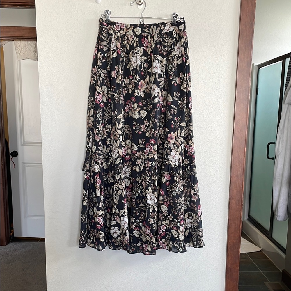 Philosophy Black and Pink Maxi A-Line Tiered Skirt for Resort Wear